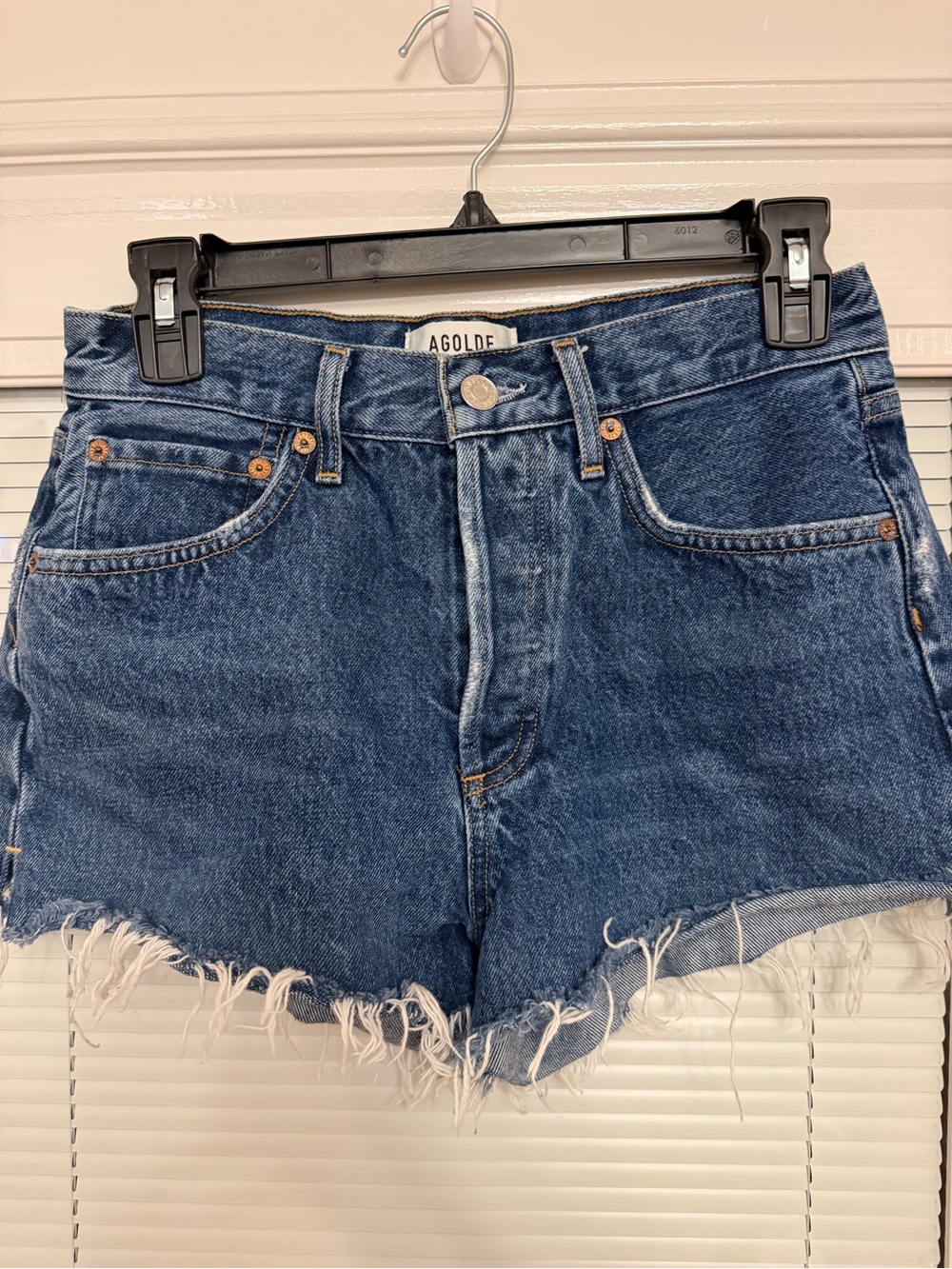 Agolde Distressed Mid-Blue Cutoff Denim Shorts